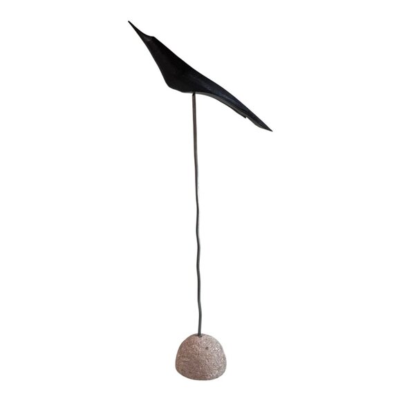 Handcrafted Blackbird Sculpture Bird Stone Base Garden Figurine 27" Patio Porch - Picture 1 of 12